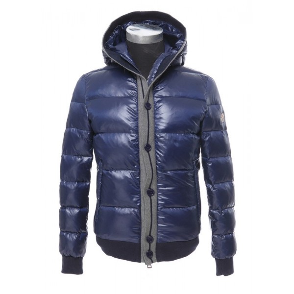 Moncler Moda blu con cappuccio e bottoni Uomo Cappotti